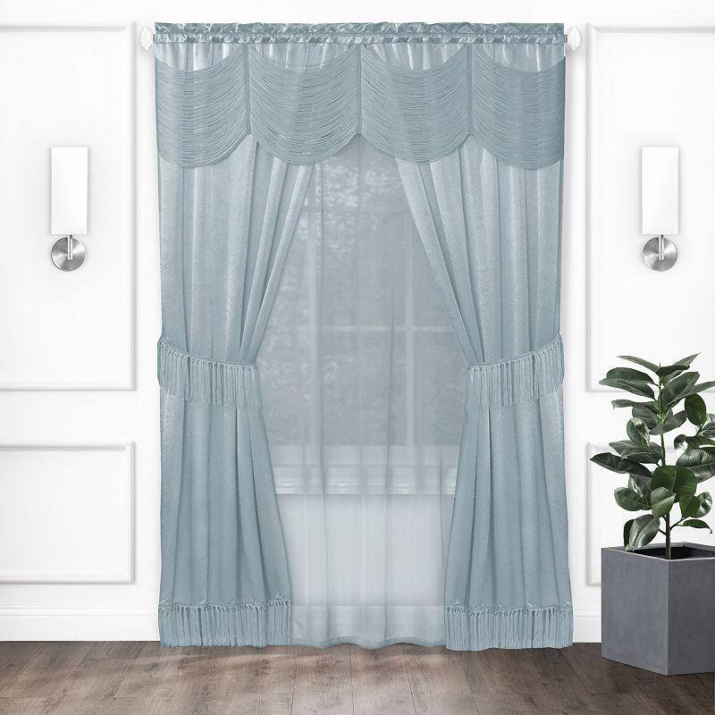 Kate Aurora Satin Chic Complete Attached Window Curtain， Tiebacks and Valance Set