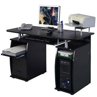 Outopee 45 in. W Retangular Black Wood 2-Drawer Computer Desk with Shelving 941228124966