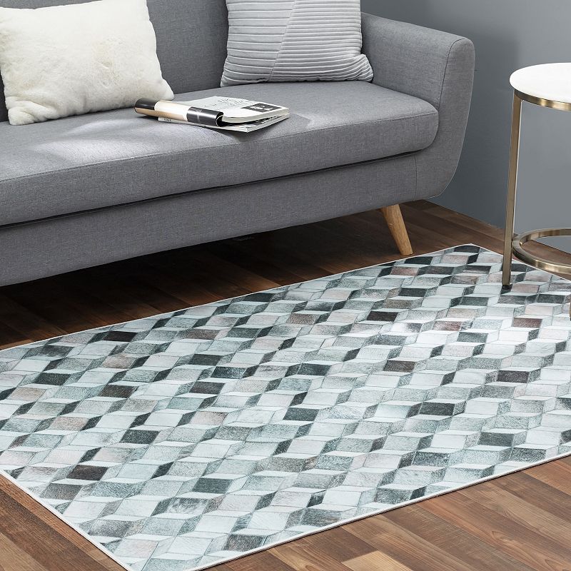 Walk on Me Faux Cowhide Digital Printed Patchwork Cubical Dimension Indoor Area Rug