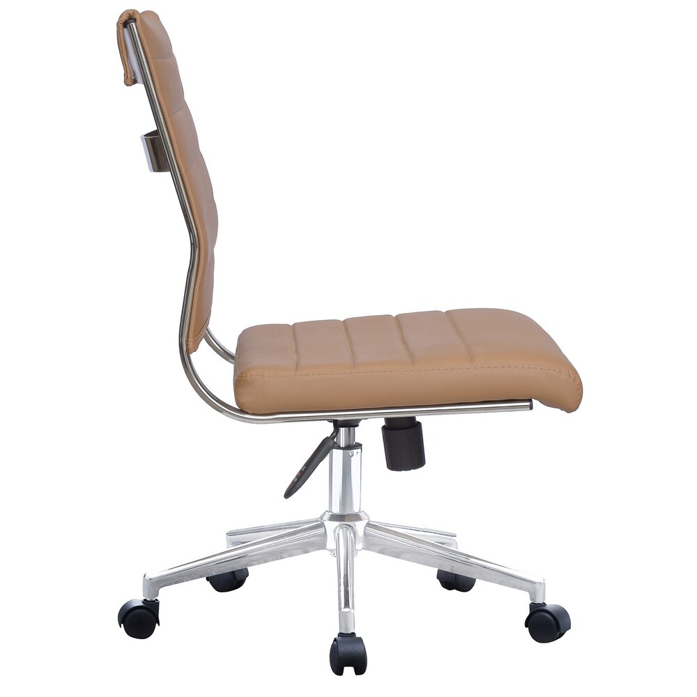 Ergonomic Executive Mid back PU Leather Office Chair Armless Side No Arms Tilt With Wheels Padded Seat Cushion