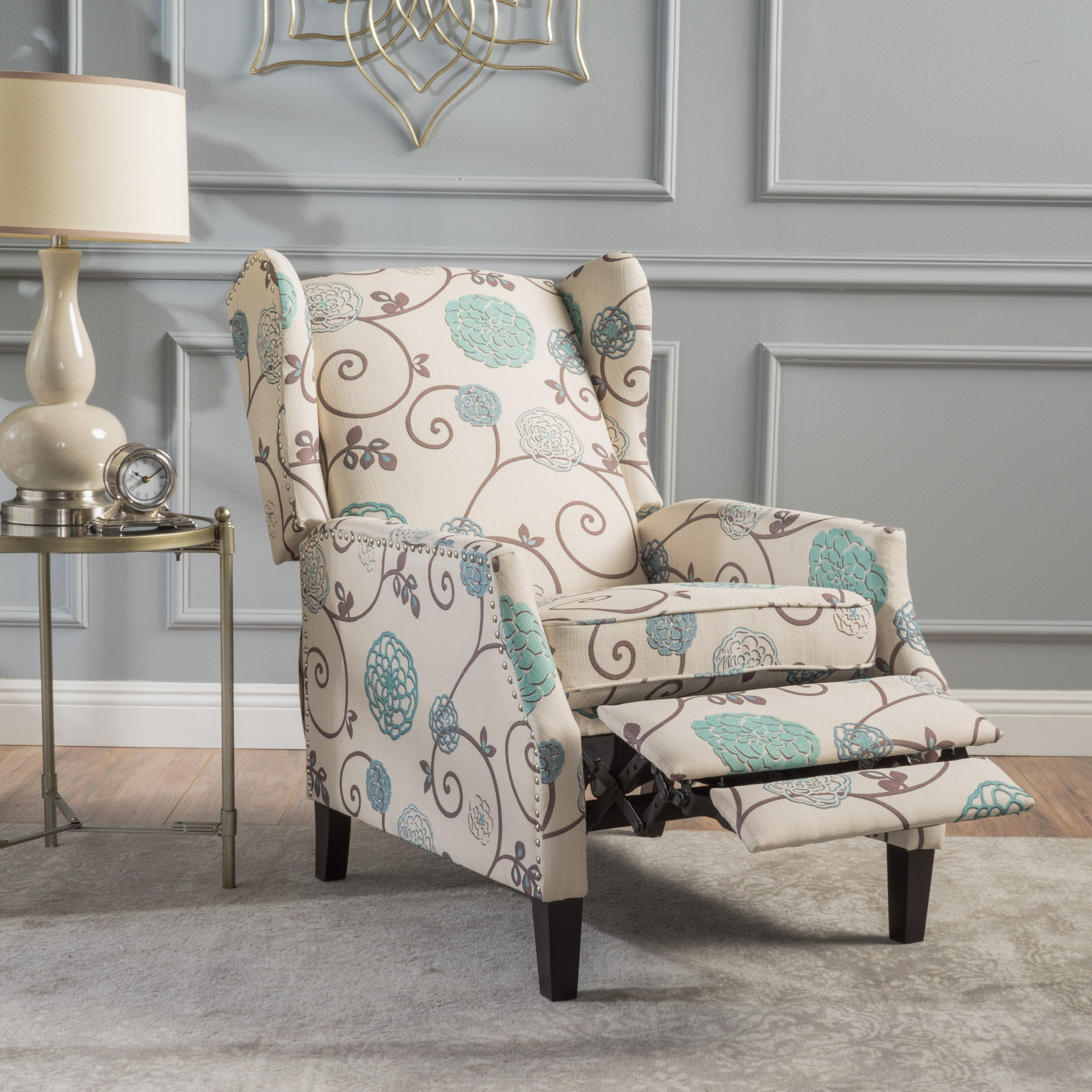 Weyland Floral Fabric Wingback Recliner