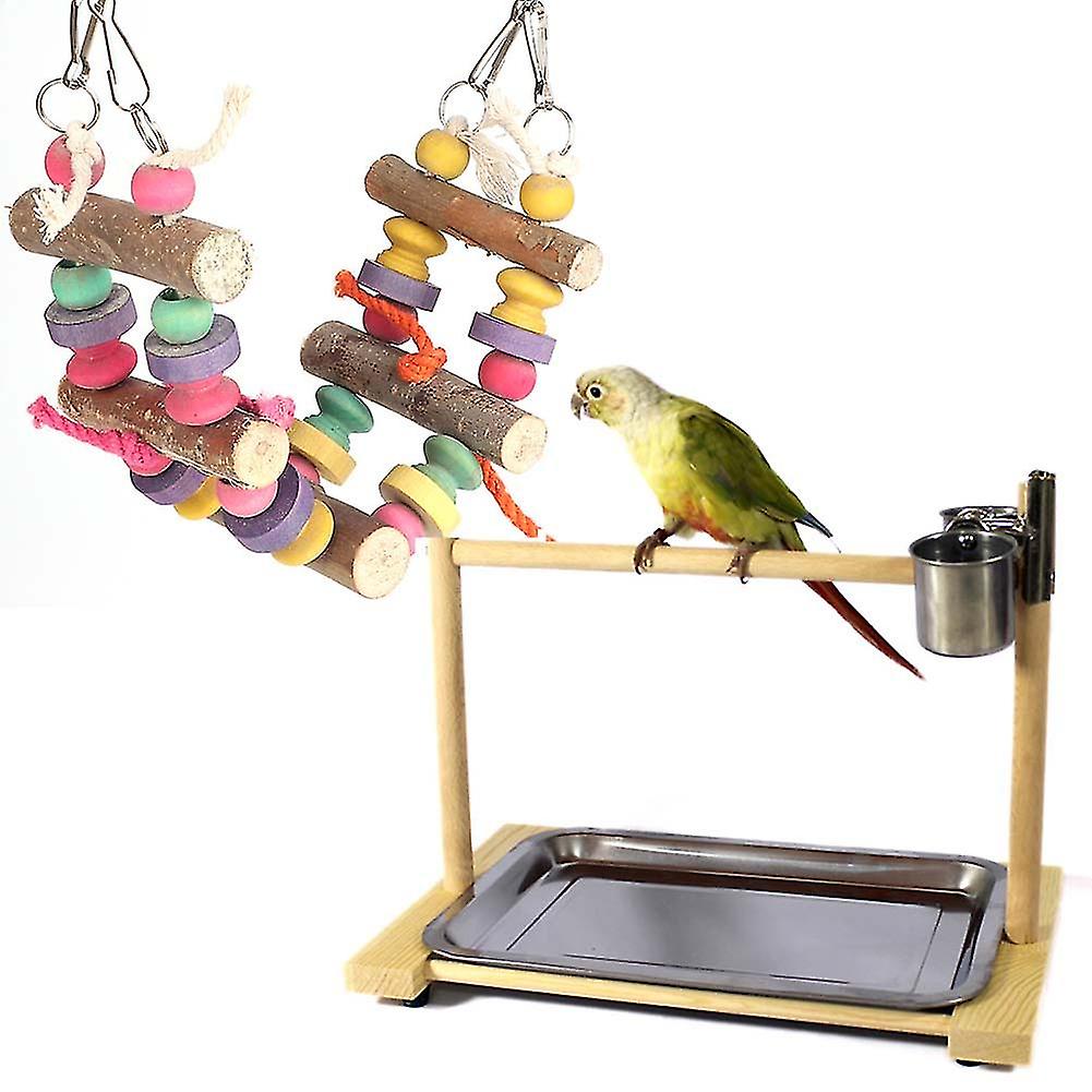 Wood Bird Pets Hanging Swing Color Activity Play Bridge Grinding Chew Bite Cage Toy for Parrot