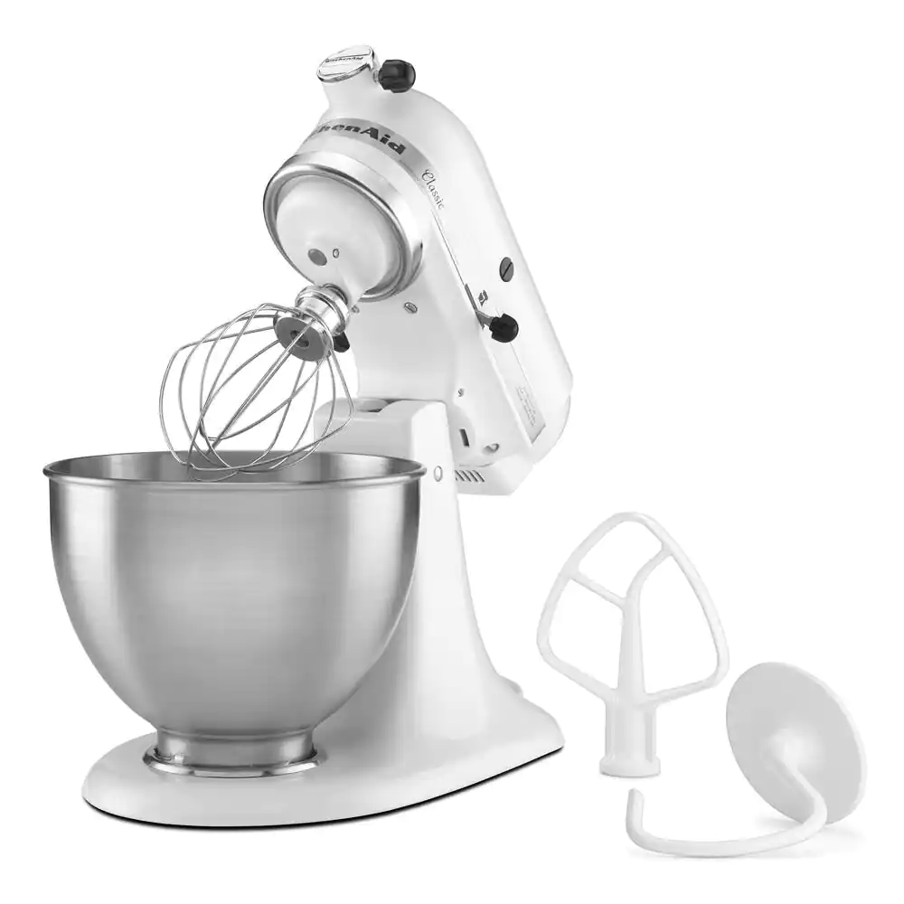 KitchenAid K45SSWH Classic Series 4.5 Qt. 10-Speed White Stand Mixer with Tilt-Head， White