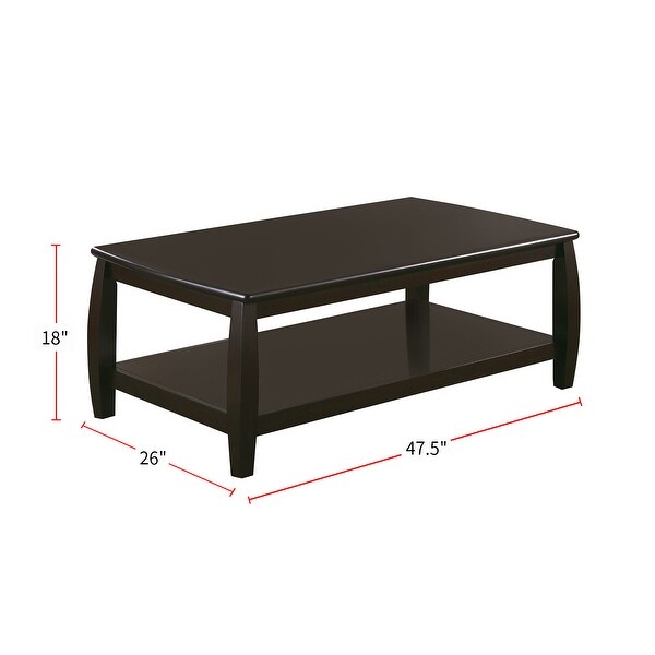 Wood Coffee Table with Bottom Shelf， Espresso