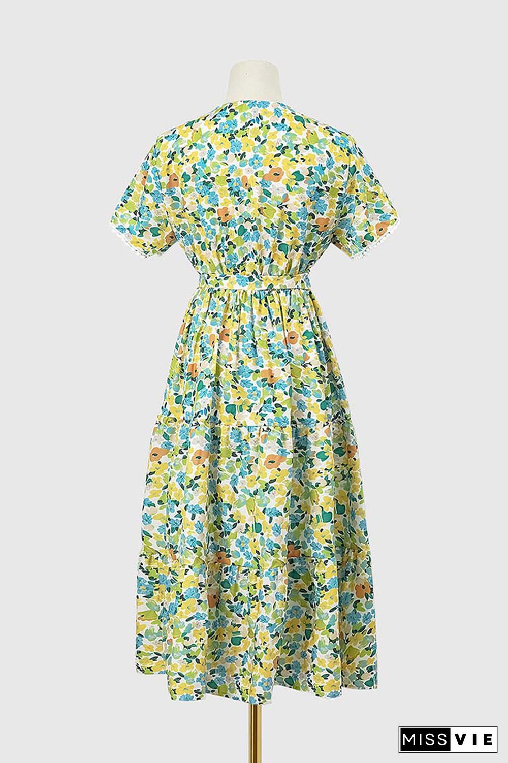 Wrap V Neck Tulip Sleeves Maxi Floral Dress