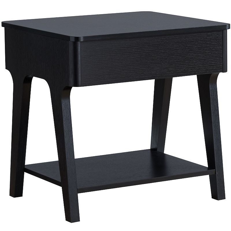 FC Design Black End Table with Lift Top Table Top and Bottom Shelf