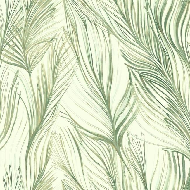 Peaceful Plume Wallpaper in Green from the Botanical Dreams Collection