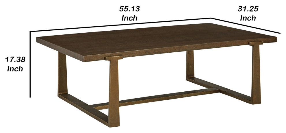 Vil 55 Inch Rectangular Coffee Table Aluminum Base Wood Grains Brown   Contemporary   Coffee Tables   by Dot  ampBo  Houzz