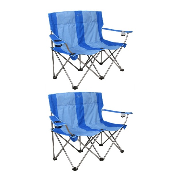 Kamp rite Kampcc356 Outdoor Camping Furniture Beach Patio Sports 2 Person Double Folding Lawn Chair With Cup Holders Blue 2 Pack