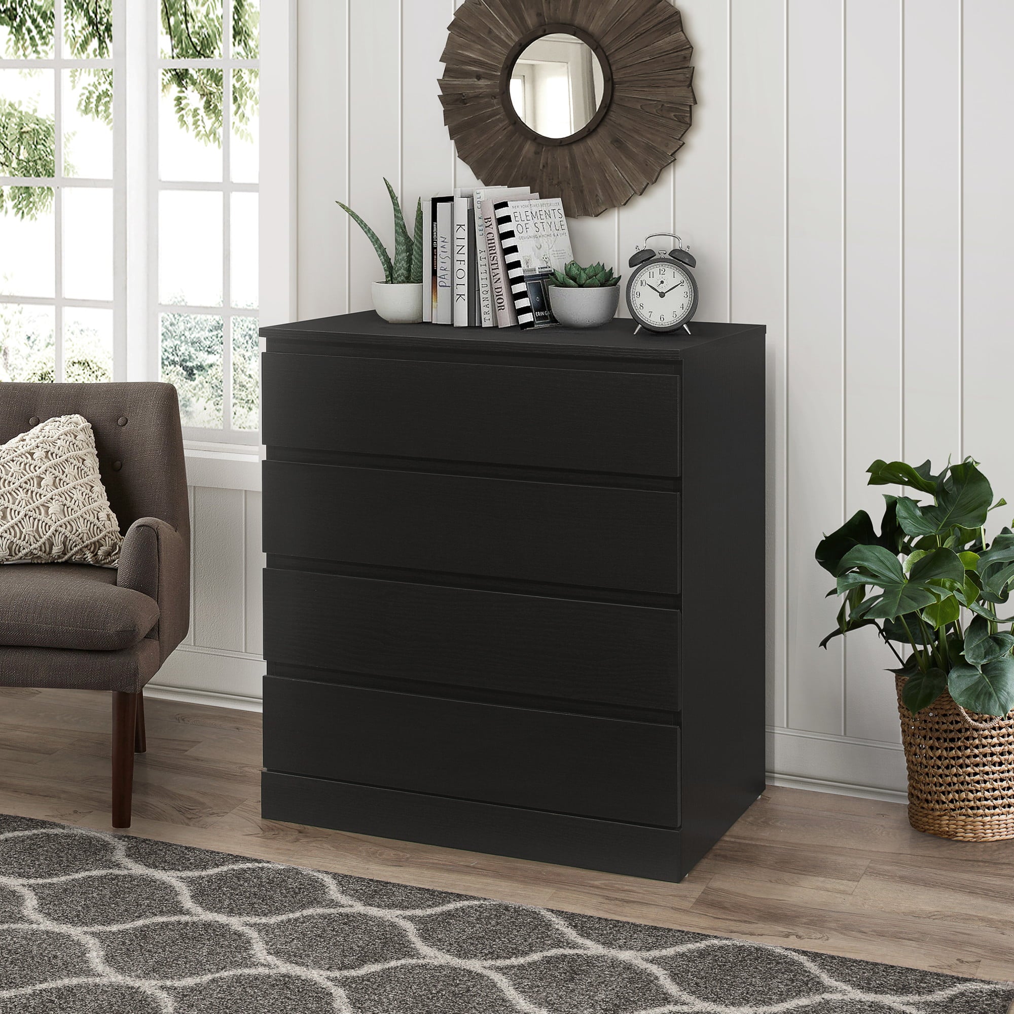 Brindle 4-Drawer Dresser, Black Oak, by Hillsdale Living Essentials