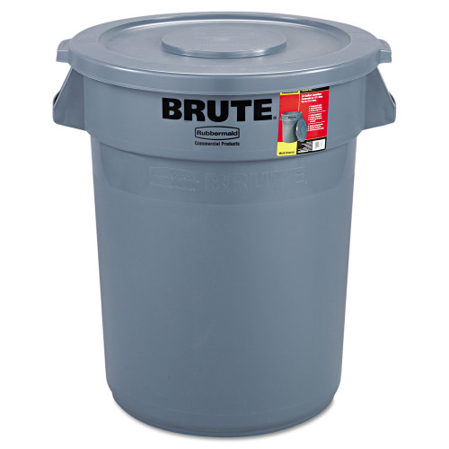 Rubbermaid Commercial Brute Container with Lid， 32 gal， Plastic， Gray (863292GRA)