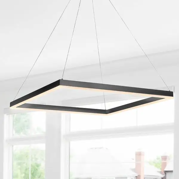 Nero Square Contemporary Modern Metal Integrated LED Chandelier， Black by JONATHAN Y Shopping - The Best Deals on Chandeliers