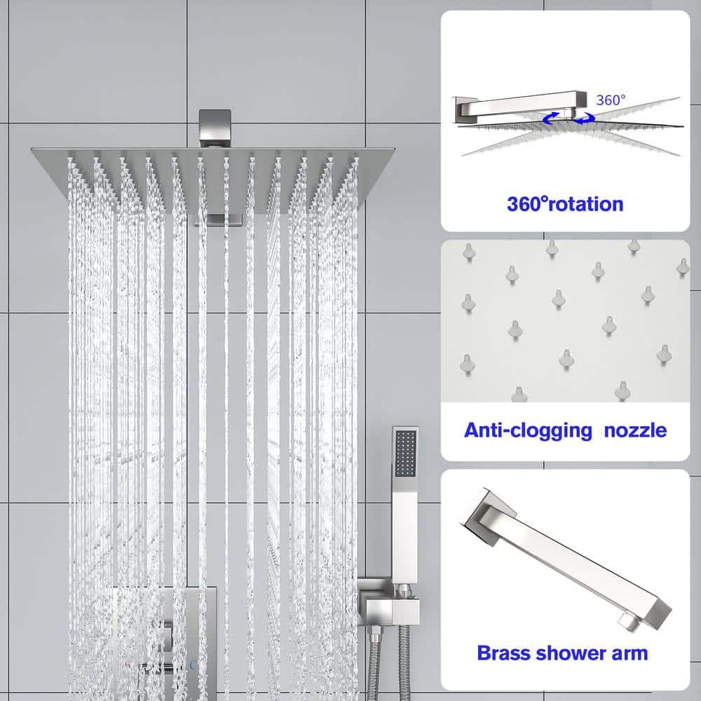 LORDEAR Single Handle 3Spray High Pressure Tub and Shower Faucet with 12 in Shower Head in Brushed Nickel Valve Included