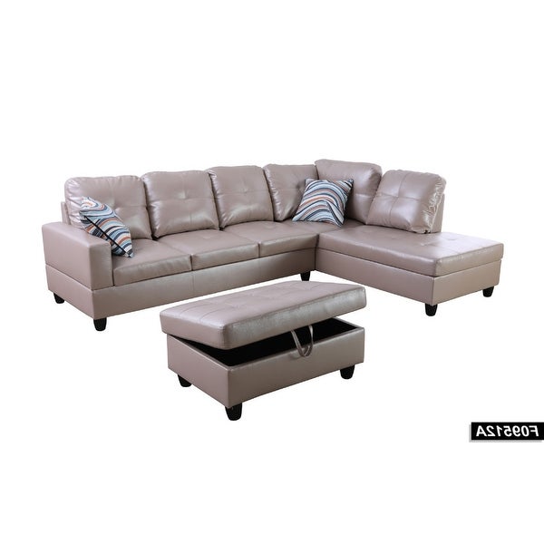 3-Pieces Sectional Sofa Set，Right Facing Latte(09512B)