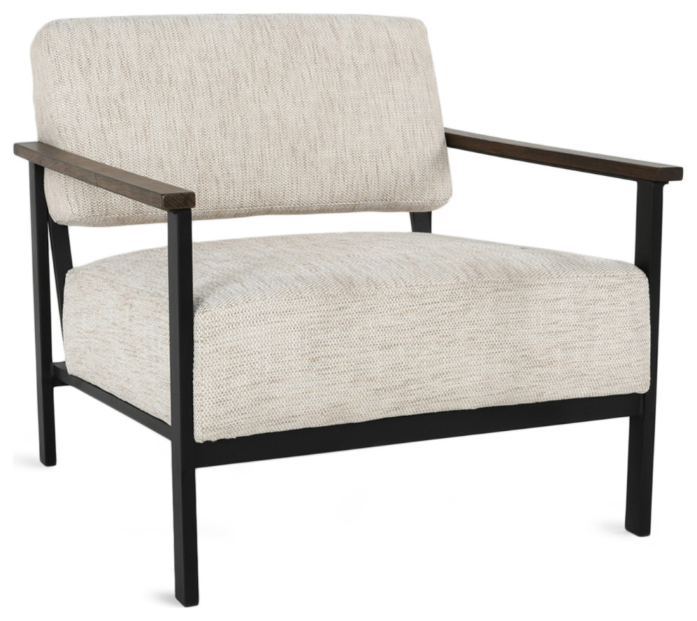 Wide Iron Oak Linen Arm Chair   Industrial   Armchairs And Accent Chairs   by Design Mix Furniture  Houzz