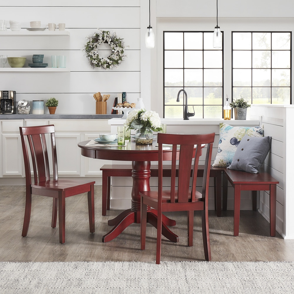 Wilmington II Round Pedestal Base Antique Berry Red Breakfast Nook Set by iNSPIRE Q Classic