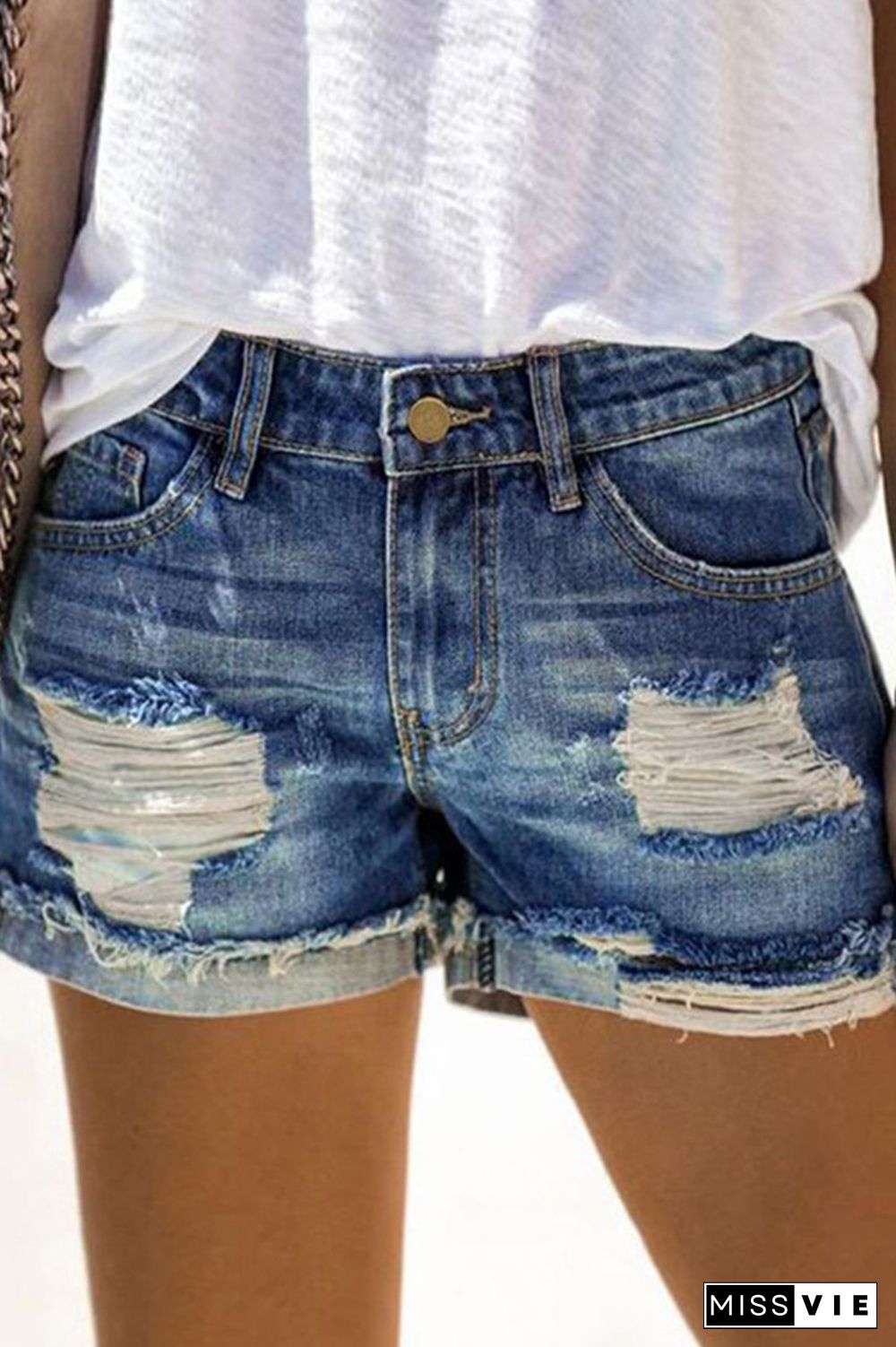 Baseball Printed Patchwork Denim Shorts