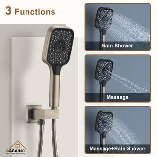 CASAINC 6-Spray 12 in. Thermostatic Dual Shower Heads Ceiling Mount Fixed and Handheld Shower Head 2.5 GPM in Brushed Nickel CS6221-12BN