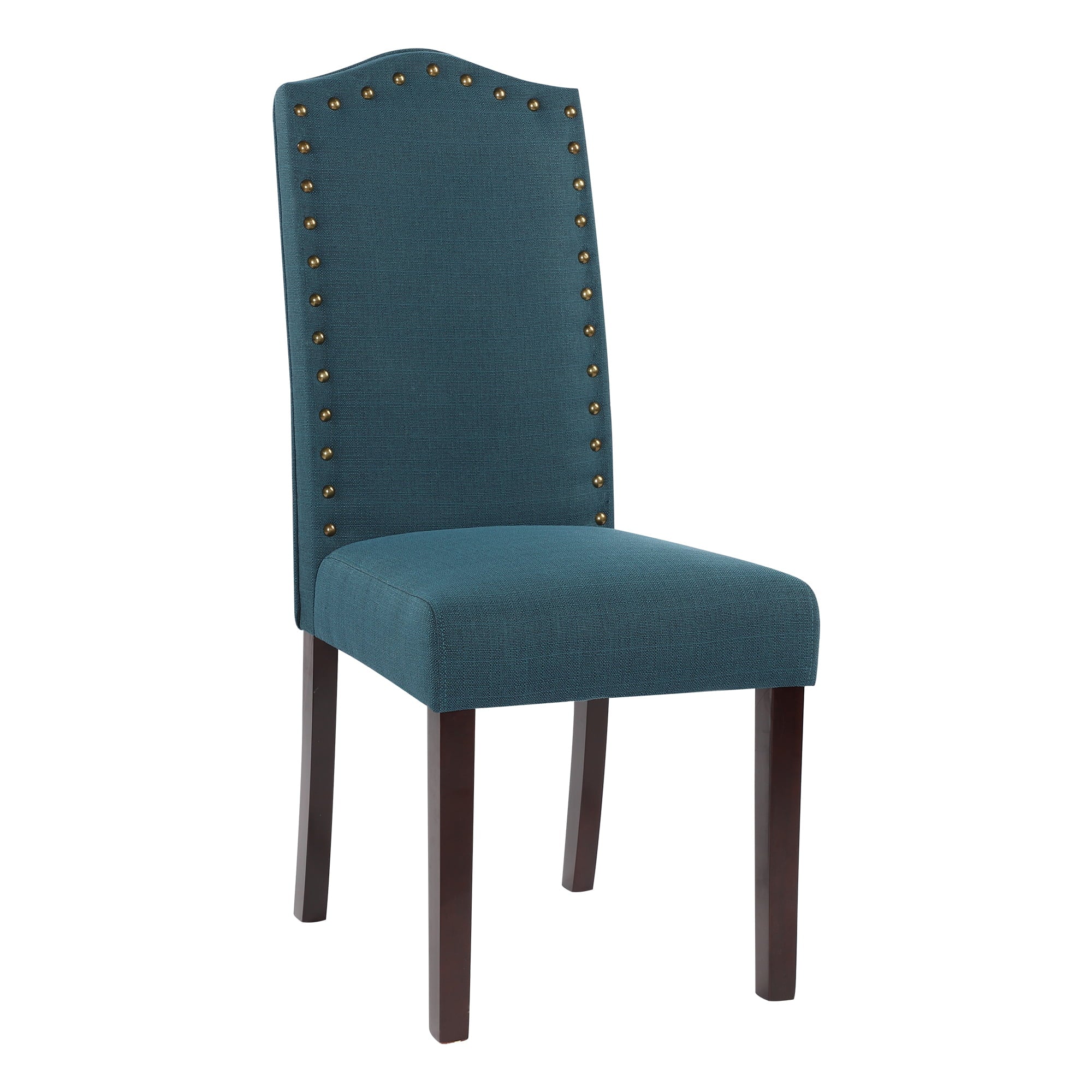 High Back Fabric Upholstered Dining Chairs with Nailhead Trim， Blue， Set of 2