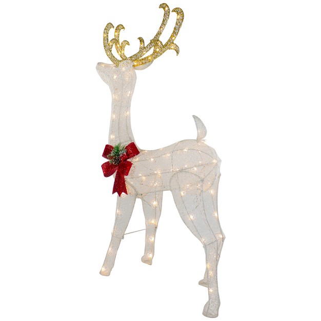 Led Lighted Glitter Reindeer With Sleigh Outdoor Christmas Decoration