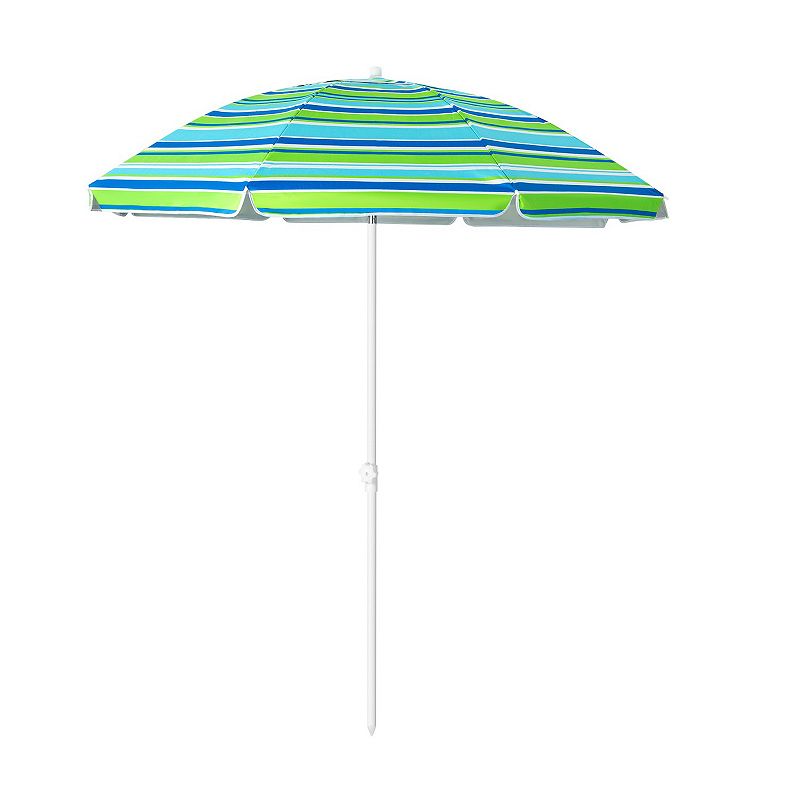 6.5 Feet Patio Beach Umbrella with Cup Holder Table and Sandbag