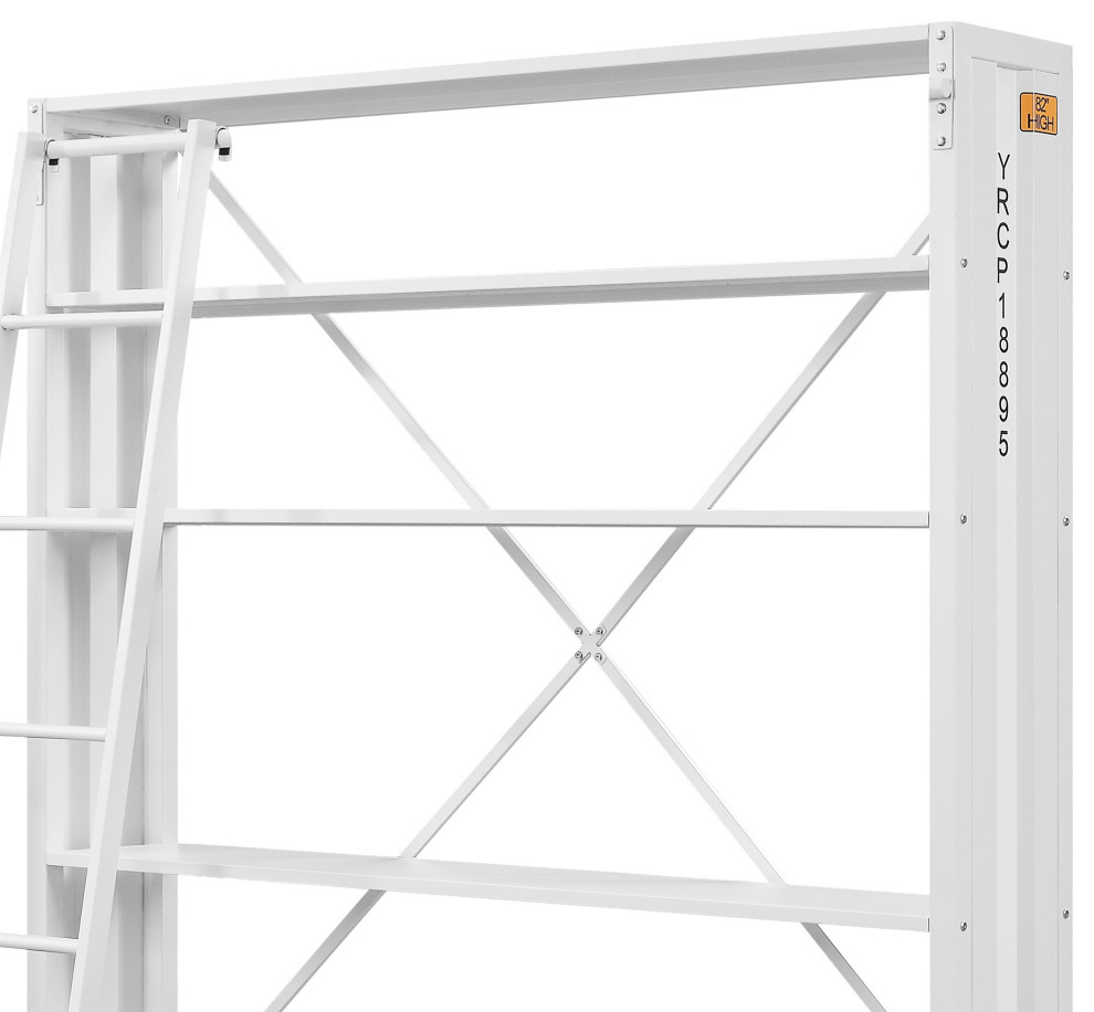 Metal Base Bookshelf And Ladder With 2 Extra Storage Compartments  White   Industrial   Bookcases   by VirVentures  Houzz