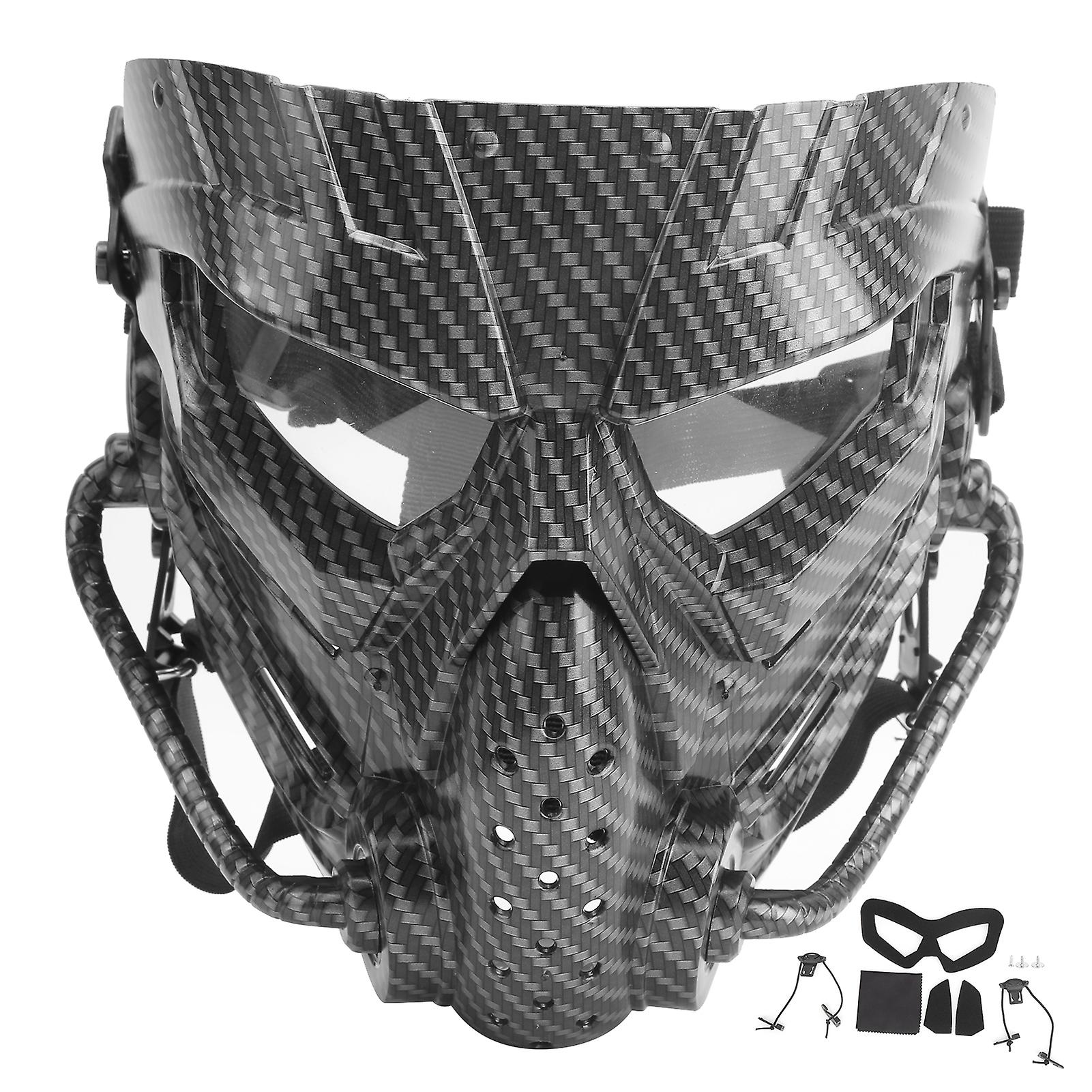 Full Face Guard W/goggles Protection Detachable Carbon Fiber Texture For Cs Game Outdoor Activities