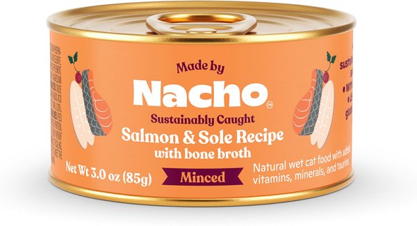 Made by Nacho Sustainably Caught Salmon and Sole Recipe with Bone Broth Minced Wet Cat Food