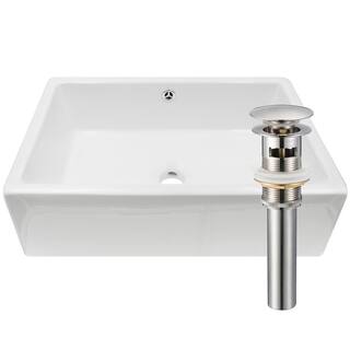 Novatto Rectangular Porcelain Vessel Sink in White with Overflow Drain in Brushed Nickel NP-018131BN