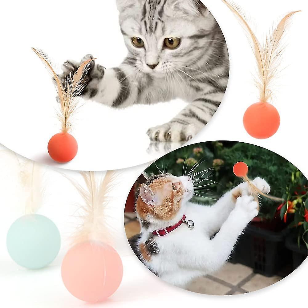 3pcs Cat Toy Balls， Cat Balls With Feathers Indoor Interactive Cat Toys