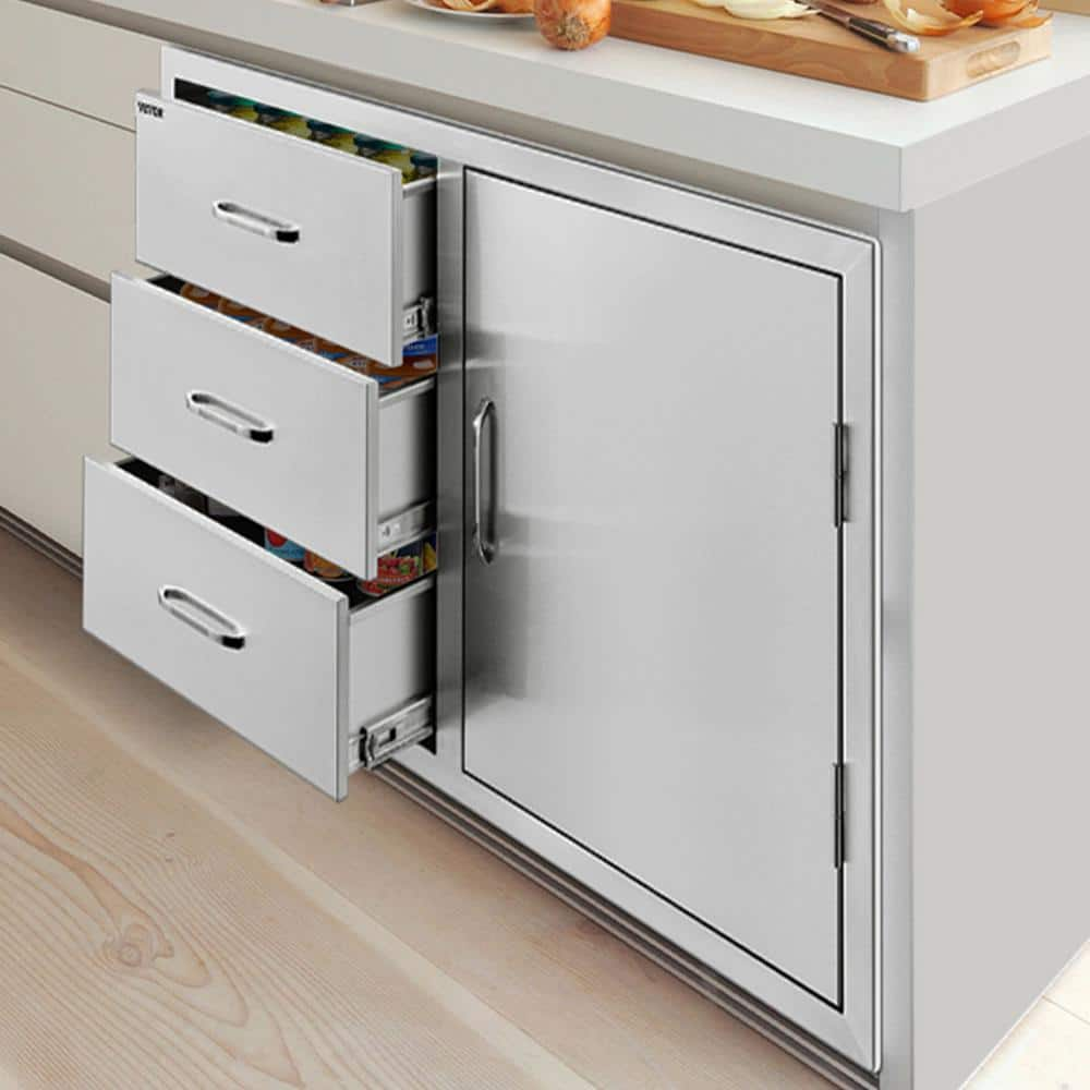 VEVOR 38.1 in. W x 22.6 in. H x 20.8 in. D Outdoor Kitchen Drawers Stainless Steel BBQ Access Drawers with Handle CTG23X38.9X21.101V0