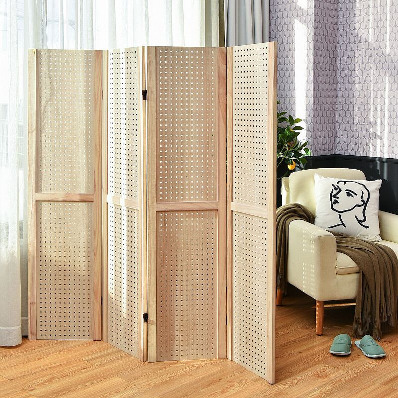 4-Panel Pegboard Display 5 Feet Tall Folding Privacy Screen for Craft Display Organized