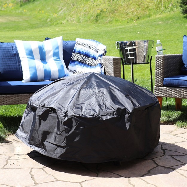 Sunnydaze Outdoor Heavy duty Weather resistant Pvc And 300d Polyester Round Fire Pit Cover With Drawstring And Toggle Closure