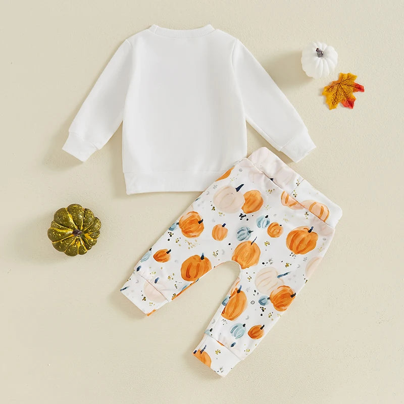 2024-05-17 Lioraitiin Toddler Boys Halloween Outfits Embroidered Letter Long Sleeve Sweatshirt Pumpkin Print Long Pants Fall Set