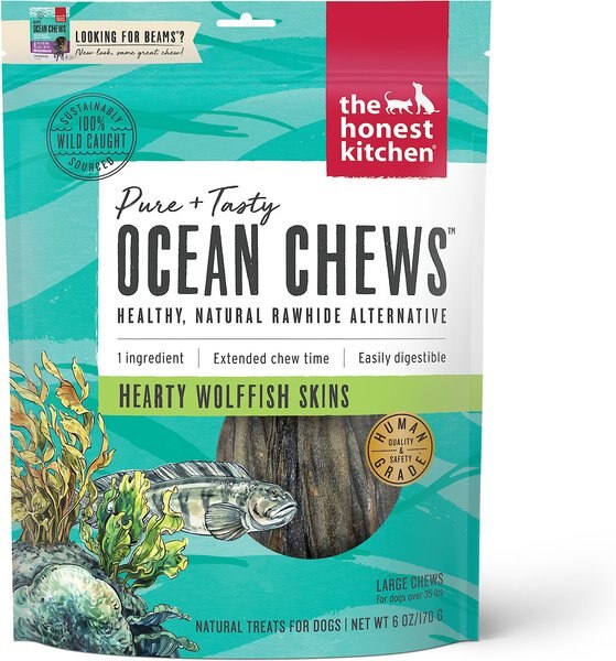 The Honest Kitchen Beams Ocean Chews Wolfish Skins Dehydrated Dog Treats， Large