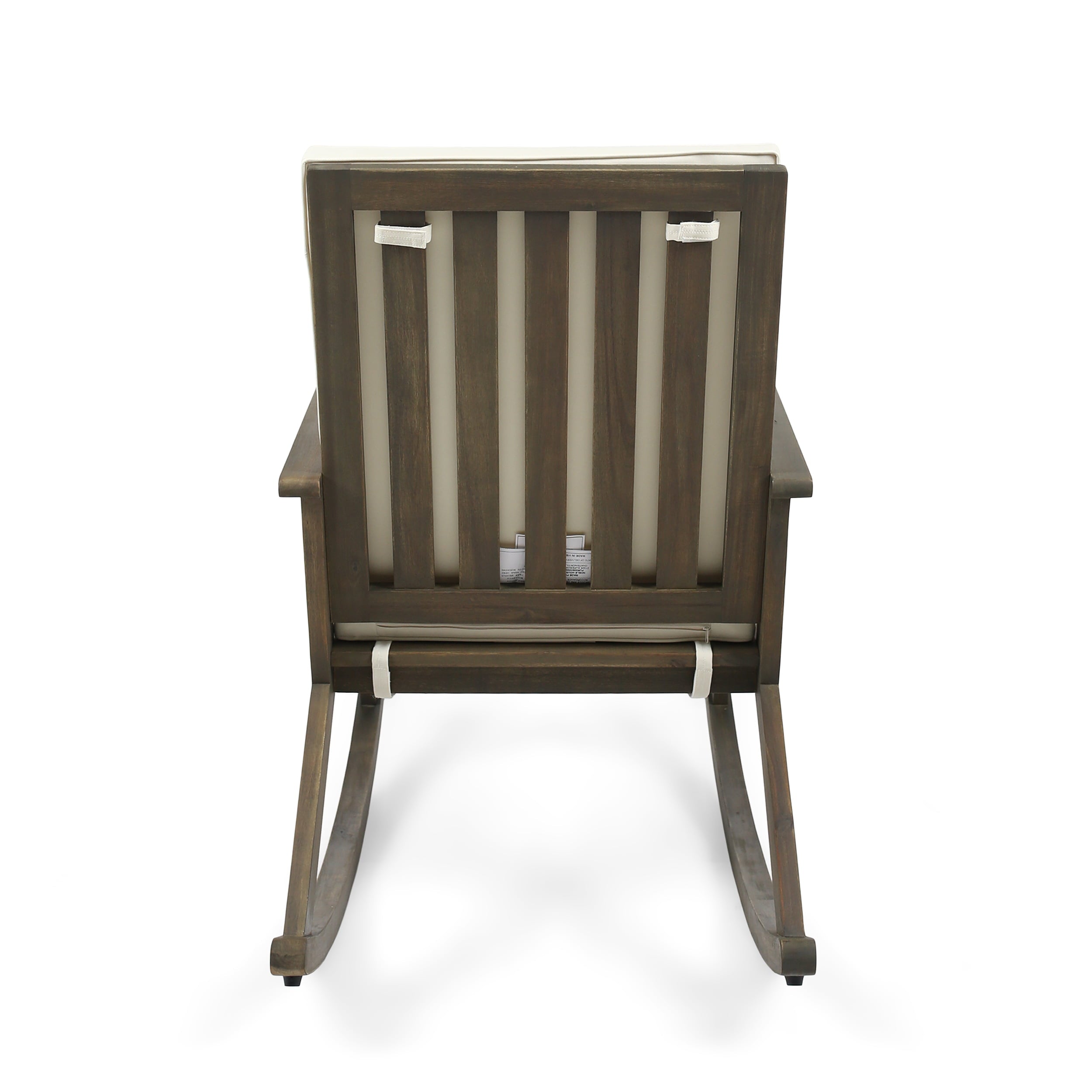 Gregory Outdoor Acacia Wood Rocking Chair with Cushion, Grey,Cream