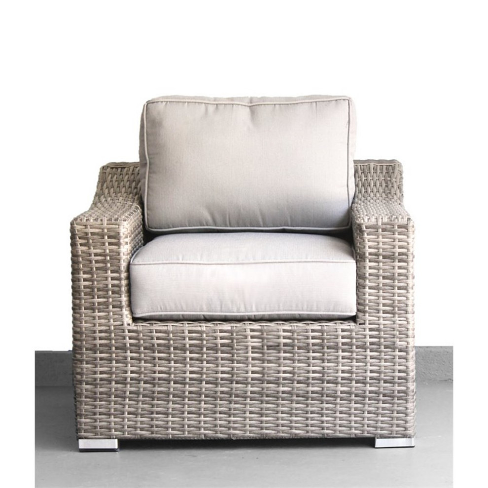 Living Source International Wicker Patio Chair with Cushions in Gray   Tropical   Outdoor Lounge Chairs   by Homesquare  Houzz