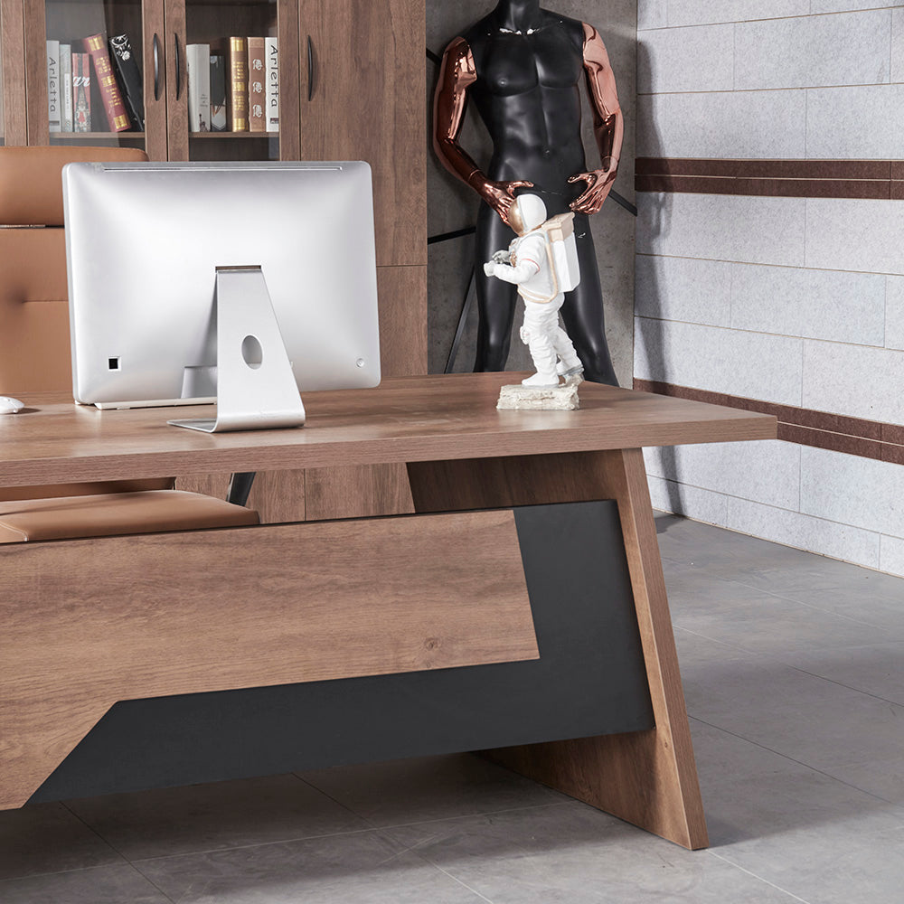 SUTTON Executive Desk with Left Return 180-200cm - Warm Oak & Black