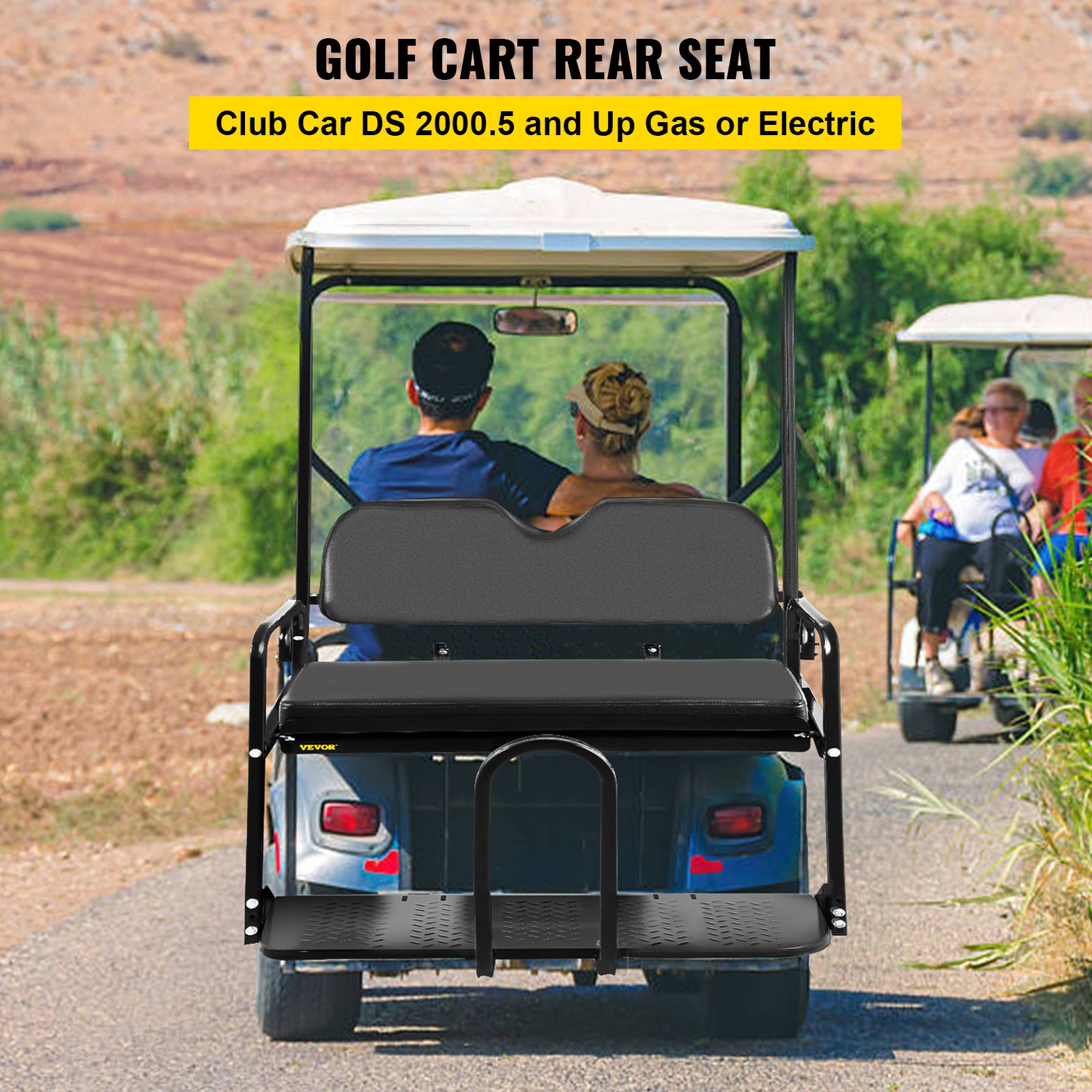 VEVOR Golf Cart Rear Seat， Club Car Rear Seat for Club Car DS 2000.5 - Up， Heavy Duty Golf Cart Back Seat 1102 lbs Capacity，White Golf Cart Flip Folding Rear Back Seat Kit w/ Grab Bar and Roof Support