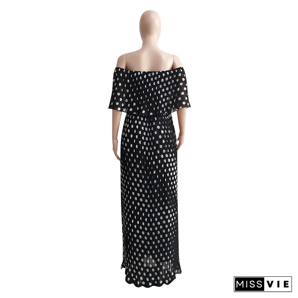 Bohemian Print Polka Dot Off Shoulder Maxi Dress