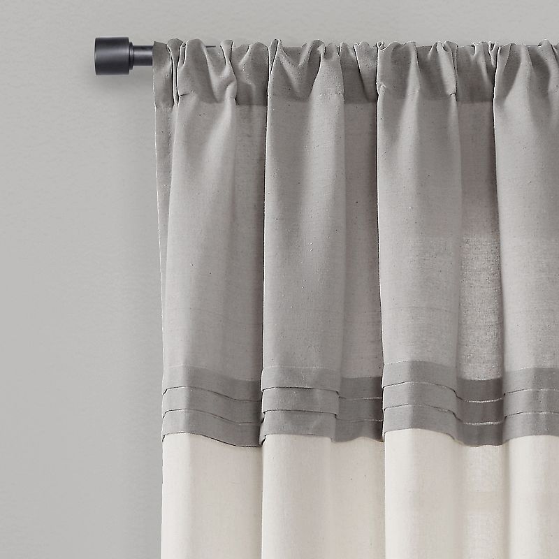 Lush Decor Farmhouse Faux Linen Colorblock Pleated Window Curtain Panel