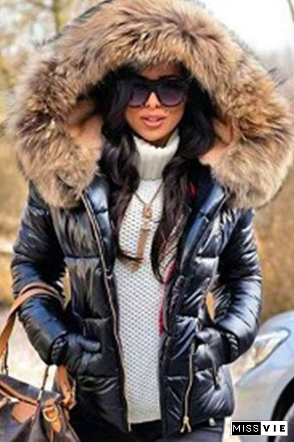 Faux Fur Collar Hoodied Short Down Coat