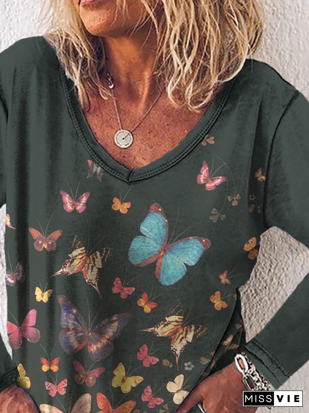 Plus size Butterfly Printed Long Sleeve T-shirt