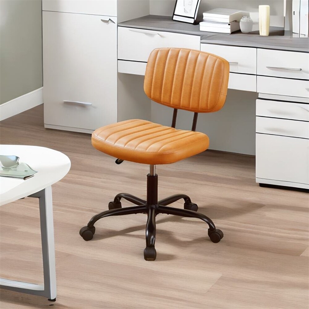 Leather Low Back Task Chair / Small Home Office Chair with Wheels