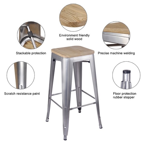 30inch Metal Stool with Light/Dark Wooden Seat-Set of 4