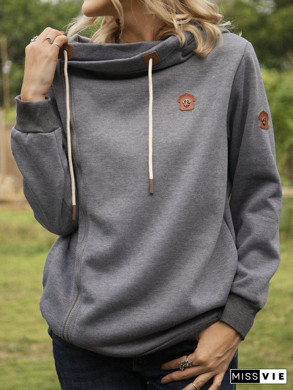 Warm Grey Hoodie Shift Long Sleeve Knit coat