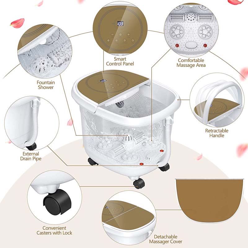 Foot Spa Bath Massager Pedicure Spa Tub with Heat, 2 Rollers, 4 Shiatsu Massagers, Temperature Control, Timer, 3-Angle Shower