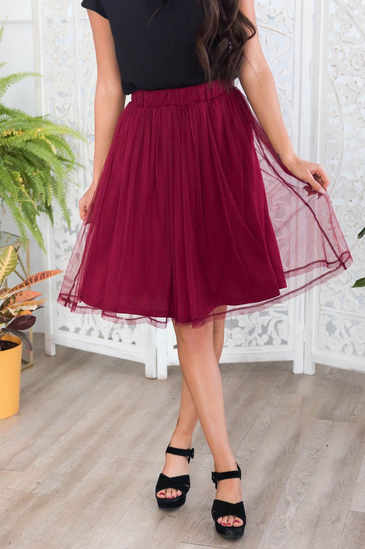 Burgundy Tulle Aline Skirt