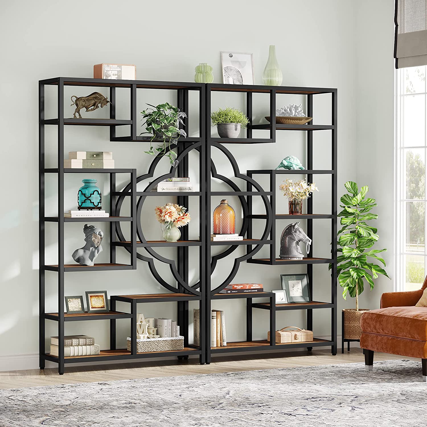 Industrial  Bookshelf, 11-Shelves Staggered Etagere 75