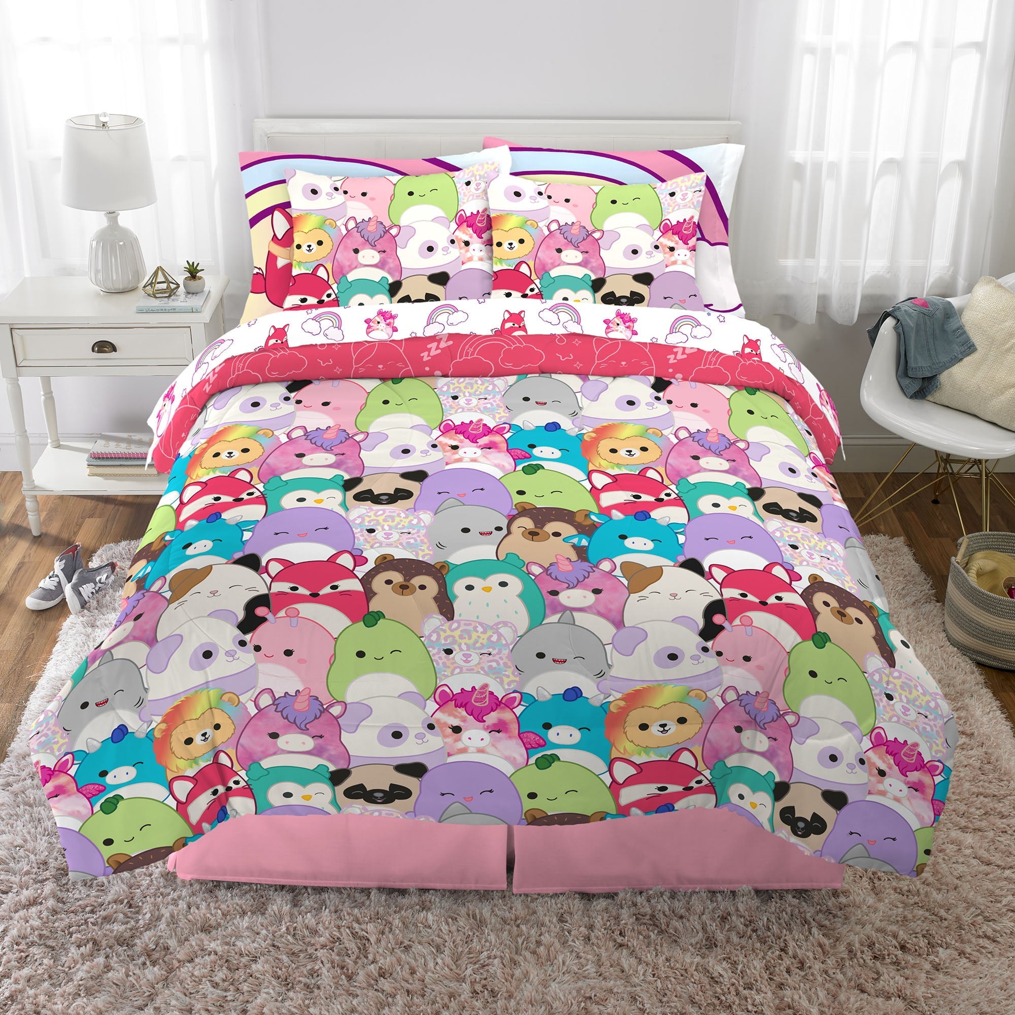 Squishmallows Full Bed in a Bag, 7Pc Comforter Sheets and Shams, Multicolor